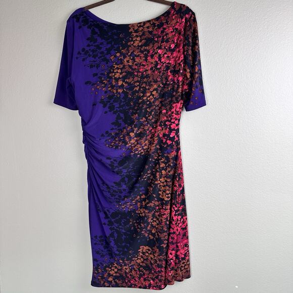 Jones New York Dress Women 16 stretch ruched plum russet berry gold flattering - Picture 9 of 16